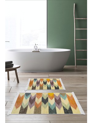 Dekoreko Kaymaz Taban Djt 2'li Banyo Paspas Takımı Star Pamuk Saçaklı Modern 629M Renkli