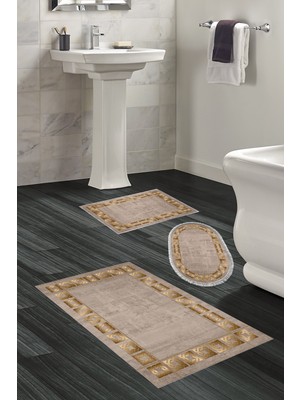 Dekoreko Kaymaz Taban Djt 3'lü Banyo Paspas Takımı Trend Karışık Modern 691M Camel
