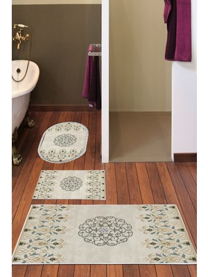 Dekoreko Kaymaz Taban Djt 3'lü Banyo Paspas Takımı Trend Karışık Modern 1491 Bej