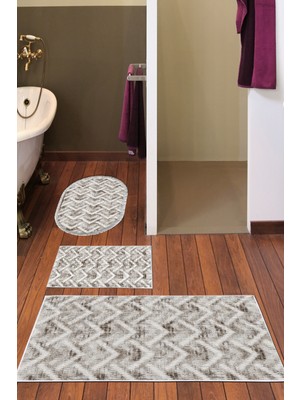 Dekoreko Kaymaz Taban Djt 3'lü Banyo Paspas Takımı Yıldız Deri Karışık Iskandinav F5124 Kahve