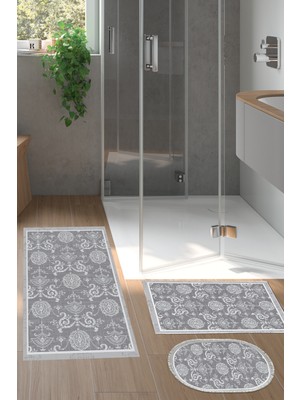 Dekoreko Kaymaz Taban Djt 3'lü Banyo Paspas Takımı Trend Karışık Modern 1861M Gri
