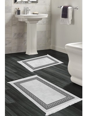 Dekoreko Kaymaz Taban Djt 2'li Banyo Paspas Takımı Star Pamuk Saçaklı Modern 626M Antrasit