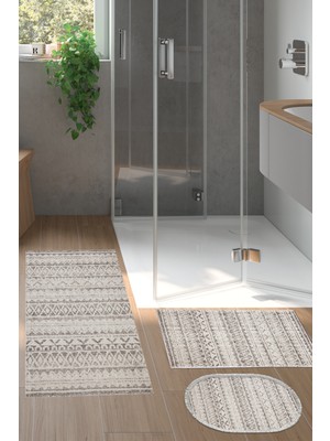 Dekoreko Kaymaz Taban Djt 3'lü Banyo Paspas Takımı Trend Karışık Iskandinav F5078 Açık Kahve