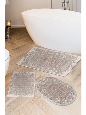 Dekoreko Kaymaz Taban Djt 3'lü Banyo Paspas Takımı Yıldız Deri Karışık Modern 1488 Kahve