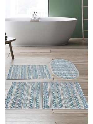 Dekoreko Kaymaz Taban Djt 3'lü Banyo Paspas Takımı Trend Karışık Iskandinav F5082 Lacivert