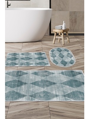 Dekoreko Kaymaz Taban Djt 3'lü Banyo Paspas Takımı Star Pamuk Karışık Iskandinav F5131 Turkuaz