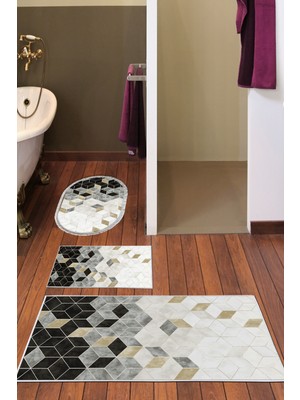 Dekoreko Kaymaz Taban Djt 3'lü Banyo Paspas Takımı Trend Karışık Iskandinav 2146M Krem