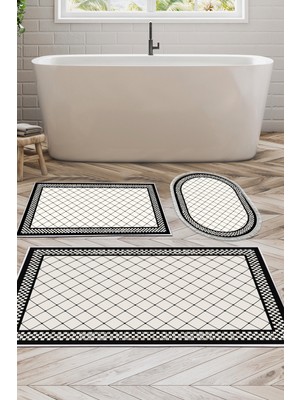 Dekoreko Kaymaz Taban Djt 3'lü Banyo Paspas Takımı Star Pamuk Karışık Modern 603M Krem