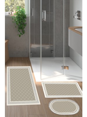 Dekoreko Kaymaz Taban Djt 3'lü Banyo Paspas Takımı Star Pamuk Karışık Modern 603M Bej