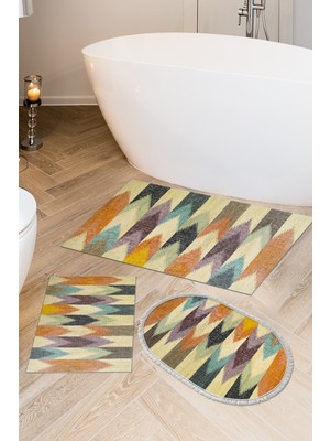 Dekoreko Kaymaz Taban Djt 3'lü Banyo Paspas Takımı Star Pamuk Karışık Modern 629M Renkli