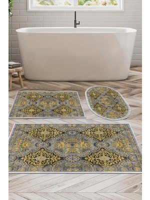 Dekoreko Kaymaz Taban Djt 3'lü Banyo Paspas Takımı Star Pamuk Karışık Modern 659M Sarı