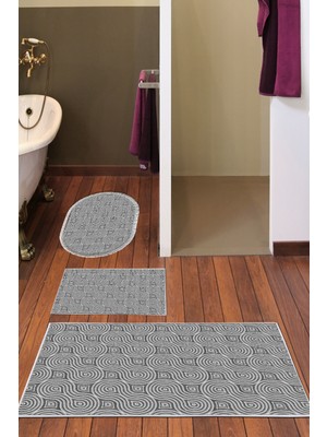 Dekoreko Kaymaz Taban Djt 3'lü Banyo Paspas Takımı Star Pamuk Karışık Modern 605M Gri