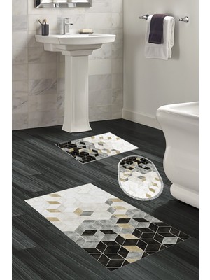 Dekoreko Kaymaz Taban Djt 3'lü Banyo Paspas Takımı Star Pamuk Karışık Iskandinav 2146M Krem