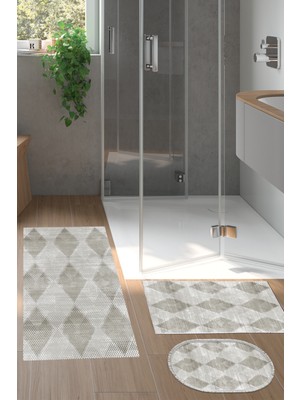 Dekoreko Kaymaz Taban Djt 3'lü Banyo Paspas Takımı Star Pamuk Karışık Iskandinav F5131 Bej