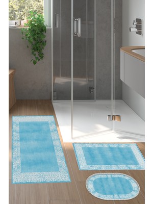 Dekoreko Kaymaz Taban Djt 3'lü Banyo Paspas Takımı Star Pamuk Karışık Modern 1460 Mavi