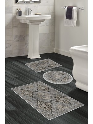 Dekoreko Kaymaz Taban Djt 3'lü Banyo Paspas Takımı Star Pamuk Karışık Modern 659M Bej