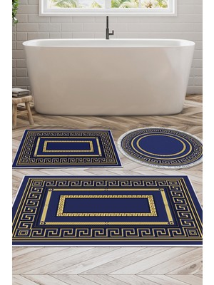 Dekoreko Kaymaz Taban Djt 3'lü Banyo Paspas Takımı Star Pamuk Karışık Modern 651M Gold