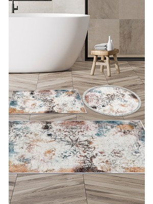 Dekoreko Kaymaz Taban Djt 3'lü Banyo Paspas Takımı Star Pamuk Karışık Modern 609M Renkli