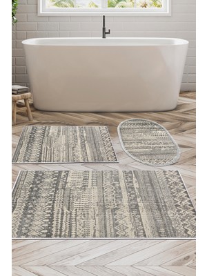 Dekoreko Kaymaz Taban Djt 3'lü Banyo Paspas Takımı Trend Karışık Iskandinav F5080 Gri