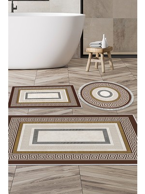 Dekoreko Kaymaz Taban Djt 3'lü Banyo Paspas Takımı Yıldız Deri Karışık Modern 675M Gold