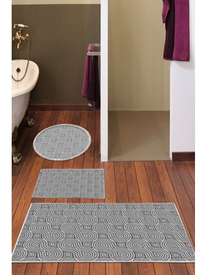Dekoreko Kaymaz Taban Djt 3'lü Banyo Paspas Takımı Trend Karışık Modern 605M Gri