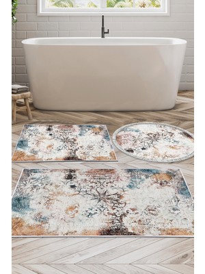 Dekoreko Kaymaz Taban Djt 3'lü Banyo Paspas Takımı Trend Karışık Modern 609M Renkli