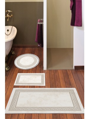 Dekoreko Kaymaz Taban Djt 3'lü Banyo Paspas Takımı Trend Karışık Modern 626M Krem