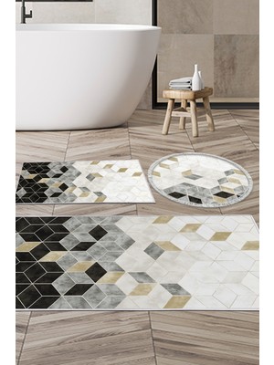 Dekoreko Kaymaz Taban Djt 3'lü Banyo Paspas Takımı Trend Karışık Iskandinav 2146M Krem