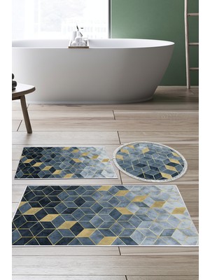 Dekoreko Kaymaz Taban Djt 3'lü Banyo Paspas Takımı Trend Karışık Iskandinav 2146M Mavi