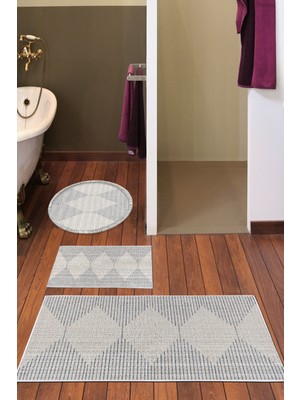 Dekoreko Kaymaz Taban Djt 3'lü Banyo Paspas Takımı Trend Karışık Iskandinav F5085 Lacivert