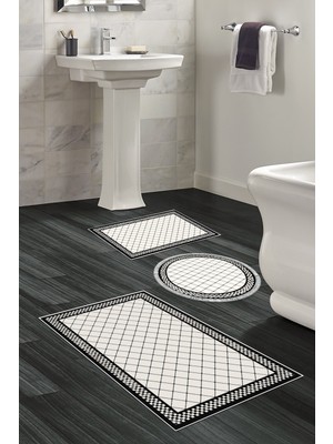 Dekoreko Kaymaz Taban Djt 3'lü Banyo Paspas Takımı Trend Karışık Modern 603M Krem