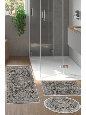 Dekoreko Kaymaz Taban Djt 3'lü Banyo Paspas Takımı Trend Karışık Modern 659M Bej