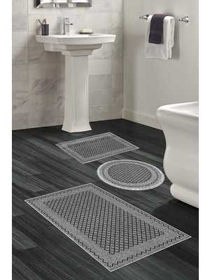 Dekoreko Kaymaz Taban Djt 3'lü Banyo Paspas Takımı Trend Karışık Modern M5001 Gri