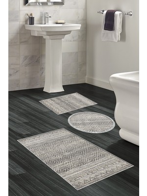 Dekoreko Kaymaz Taban Djt 3'lü Banyo Paspas Takımı Yıldız Deri Karışık Iskandinav F5087 Gri