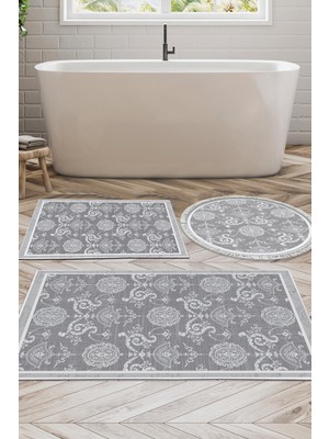 Dekoreko Kaymaz Taban Djt 3'lü Banyo Paspas Takımı Trend Karışık Modern 1861M Gri