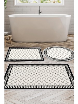 Dekoreko Kaymaz Taban Djt 3'lü Banyo Paspas Takımı Star Pamuk Karışık Modern 603M Krem