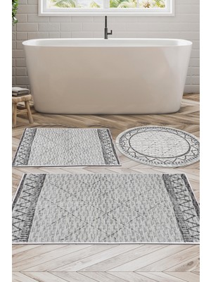 Dekoreko Kaymaz Taban Djt 3'lü Banyo Paspas Takımı Yıldız Deri Karışık Iskandinav F5081 Gri