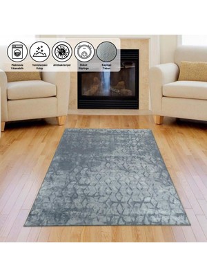 Carpettex Iskandinav Abstrak Karo Desenli Gri Renkli Modern Halı Kaymaz Taban Makinada Yıkanabilir