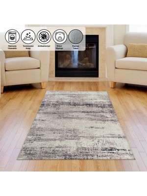 Carpettex Modern Abstrak Çizgi Desenli Gri Halı Kaymaz Taban Makinada Yıkanabilir