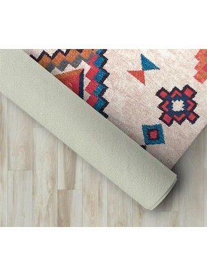 Carpettex Iskandinav Otantik Kilim Desenli Krem Renkli Modern Halı Kaymaz Taban Makinada Yıkanabilir