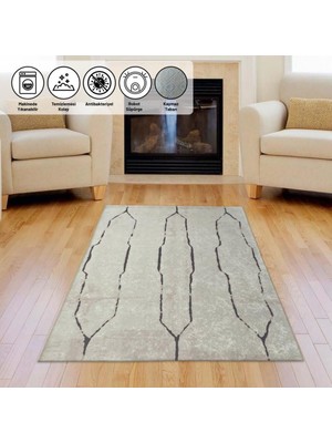 Carpettex Iskandinav Çizgi Desenli Krem Renkli Modern Halı Kaymaz Taban Makinada Yıkanabilir