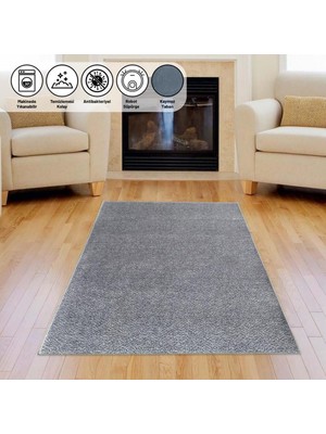 Carpettex Modern Desenli Kaymaz Taban Halı Yıkanabilir Bulanık Düz Açık Gri Şönil Halı