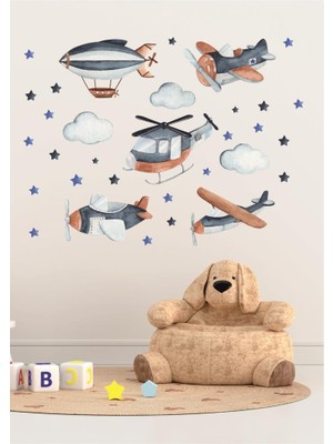 Lizpo Decor Lacivert ve Mavi Hava Taşıtları Çocuk Odası Sticker
