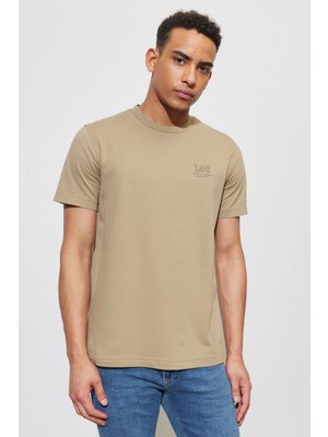 Lee Lee Lightweight Tonal Logo Erkek Bej Bisiklet Yaka Tişört