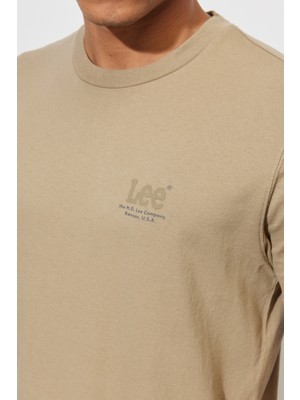 Lee Lee Lightweight Tonal Logo Erkek Bej Bisiklet Yaka Tişört