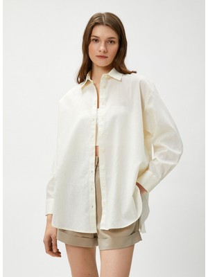 Koton Standart Gömlek Yaka Düz Kırık Beyaz Kadın Gömlek 3SAK60019PW