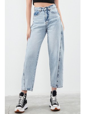 Its Basic Kadın Snow Kot Rengi Carrot Fit Rahat Kalıp Yüksek Bel Denim