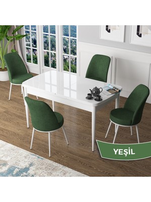 Canisa Concept Zen Serisi Açılabilir Beyaz Mdf 80X132 Mutfak Masa Takımı 4 Adet Sandalye