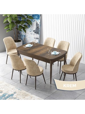 Canisa Concept Zen Serisi Açılabilir  Barok Ahşap Desen Mdf 80X132 Mutfak Masası Takımı 6 Adet Sandalye