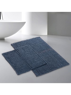 Dekoreko Boncuk Pamuklu 2'li Banyo Banyo Paspası Gümüş